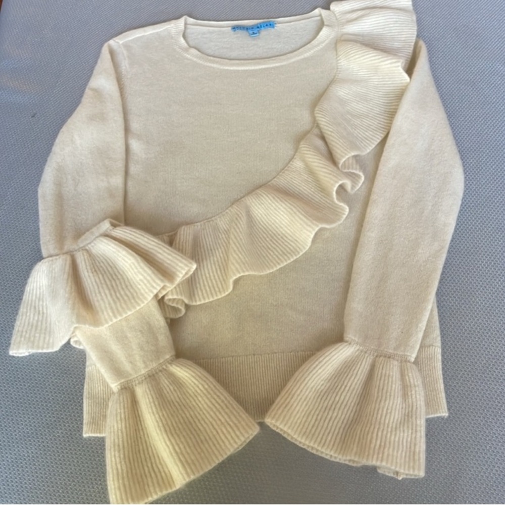 Antonio Melani Cream Cashmere Ruffled Sweater Size Small - Picture 8 of 8